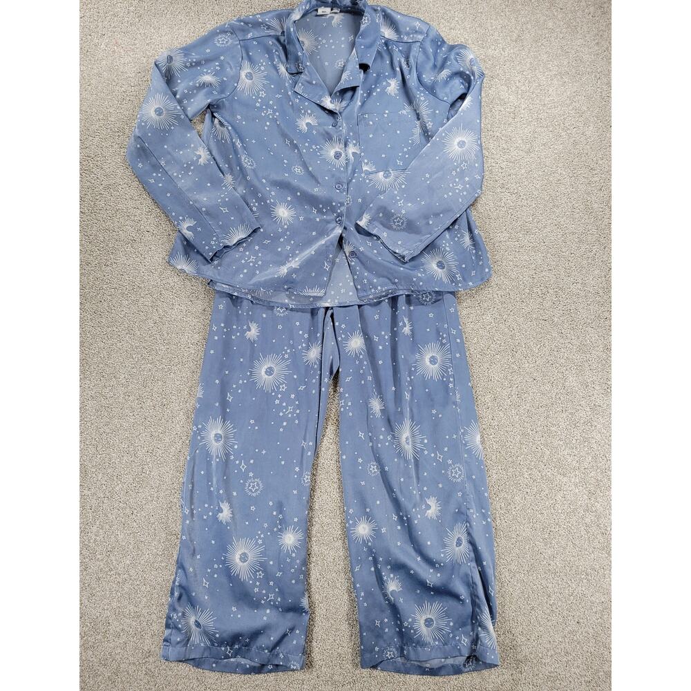 BP Celestial Pajamas Set Womens XS Blue White Sun Stars Moon Pants Button Top